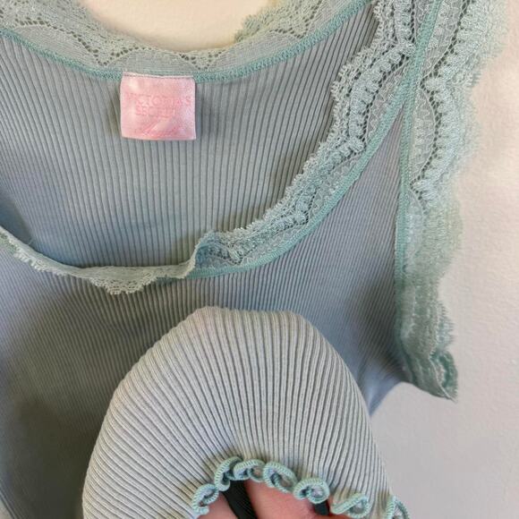 Vtg 2005 Victoria's Secret L Baby blue lace trim cotton cami tank top - Picture 4 of 8